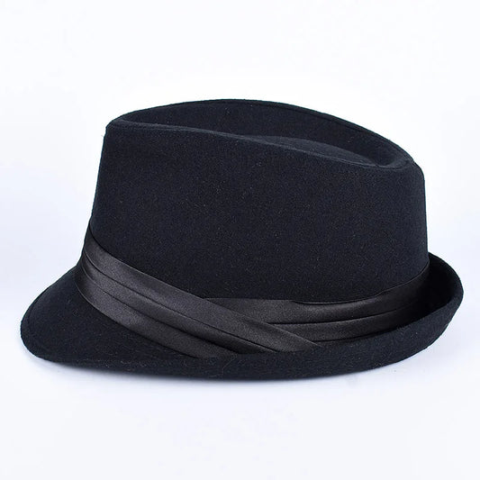 Classic Fedora Men's Hats Women 2026 Casual Short Sleeve Trilby Top Hat England Gentleman Ribbon Jazz Cap Fedoras Black Felt Hat