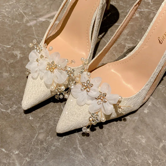 French Flower Wedding Shoes Women's Thin Heel Pointed Head High Heel Fashion Bag Head Summer Women's Sandals