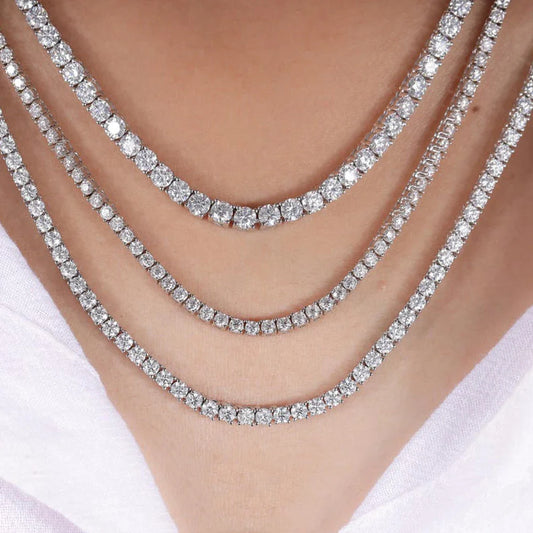2-6.5mm Real D Color Moissanite Tennis Necklace for Women Men Sparkling Lab Diamond S925 Silver Neck Chain with GRA Jewelry Gift