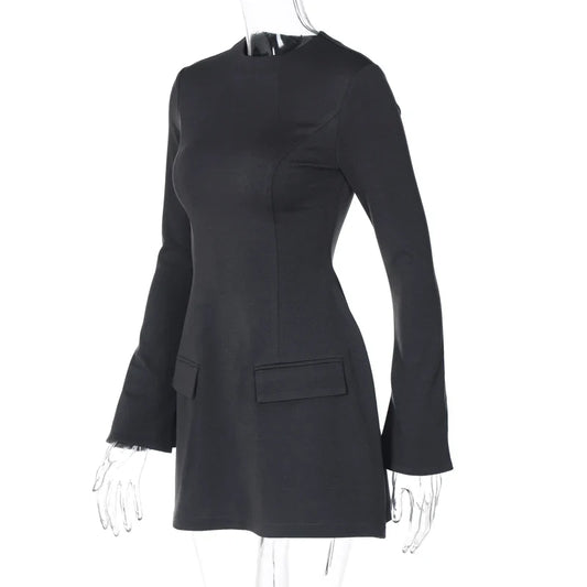 Long Sleeves Zipper Bodycon Mini Dress With Pocket Solid Elegant Outfit Office Streetwear Women’S Autumn Winter Clothes