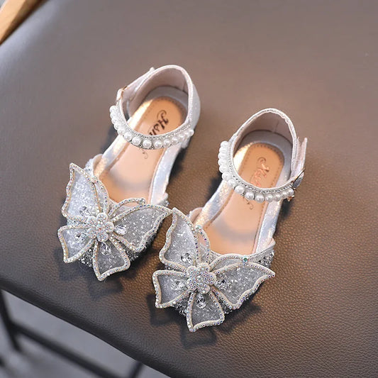 Girls Sandals Summer Fashion Sequins Rhinestone Bow Girl Princess Shoes for Baby Girl Shoe Flat Heel Sandals Size 21-35