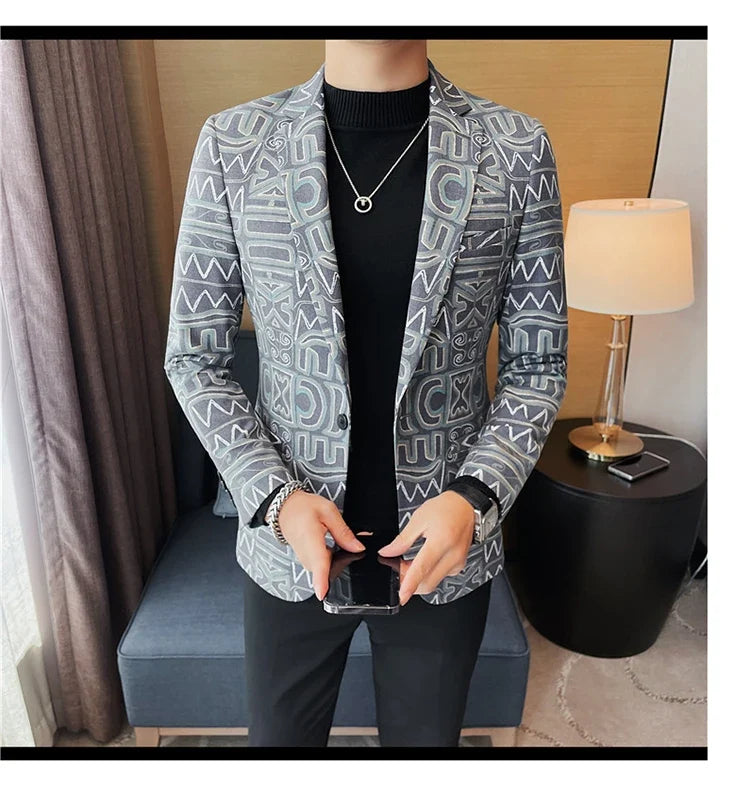 High Quality Men's Printed Suit Jacket for Men Autumnn Fashion Slim Fit Casual Business Blazers Wedding Social Dress Coats 4XL-M