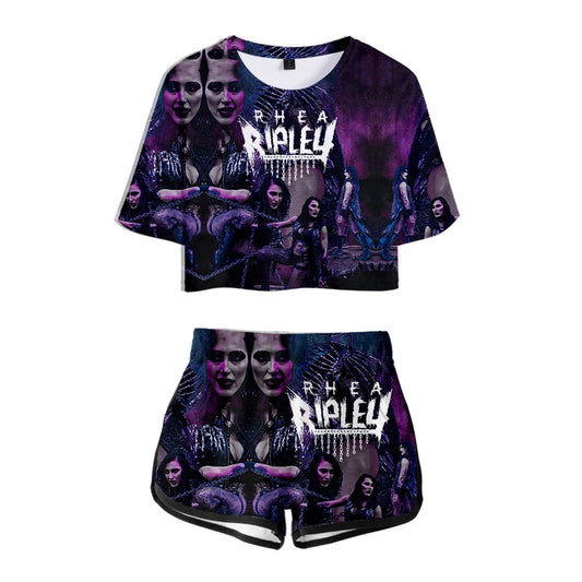 Rhea Ripley Merch Tops Two Piece Set Shorts+Lovely TShirt Harajuku Streetwear Girl Sets Everyday Wear