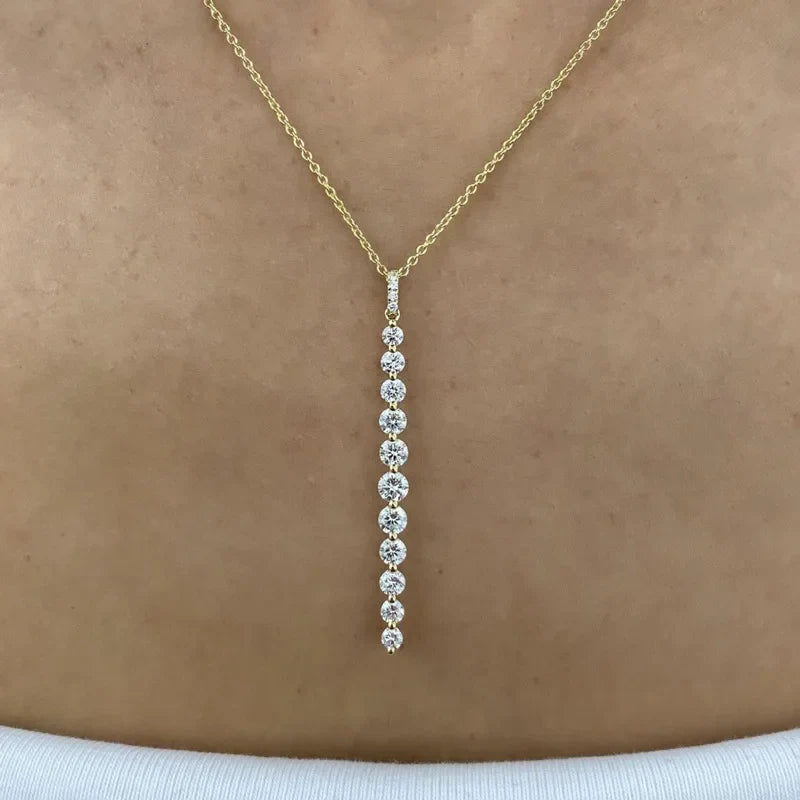14K Gold Filled Long Drop Pendant Necklace Sparkling 11-Stones Moissanite Necklace for Women Unique Design Fine Jewelry
