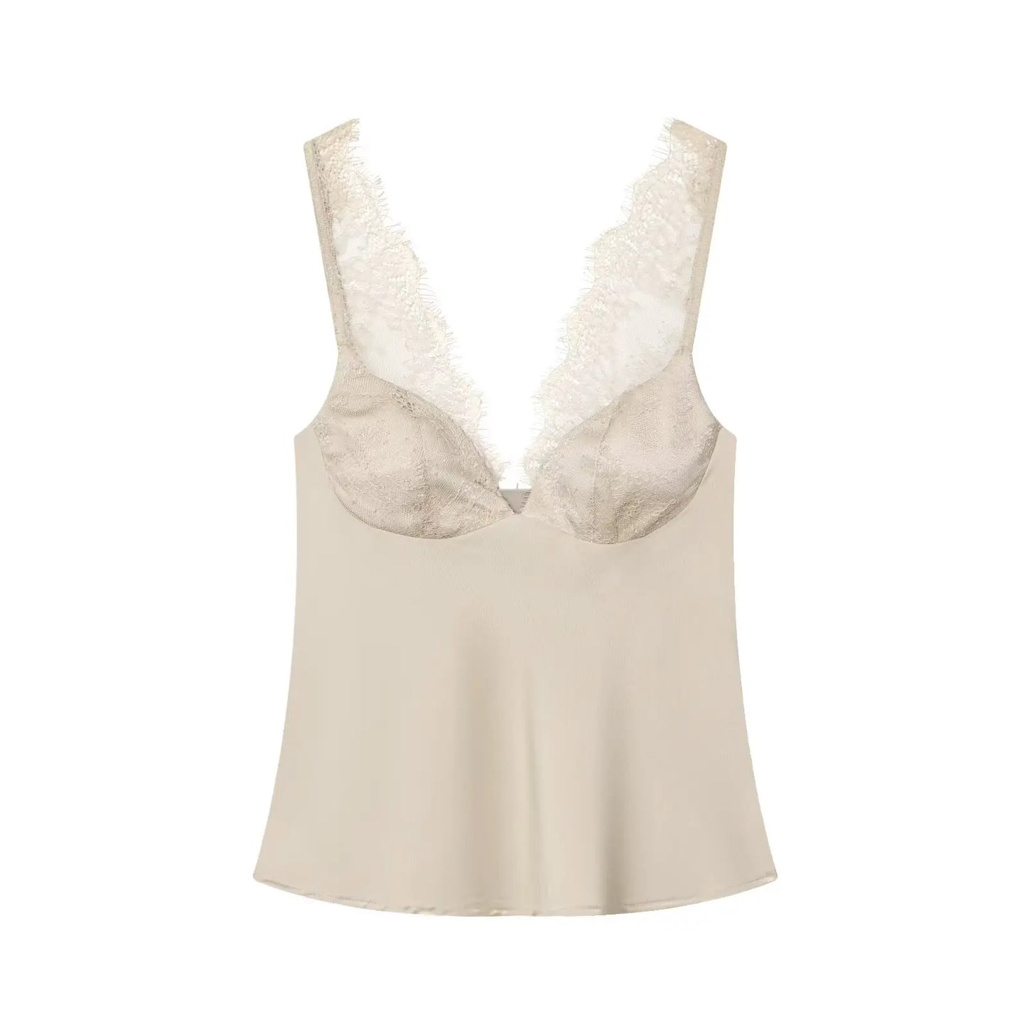 Elegant Women Lace Splice Sexy Satin Sling Tops 2026 Spring Summer Fashion Female V-Neck Backless Slimming Underwear Vest