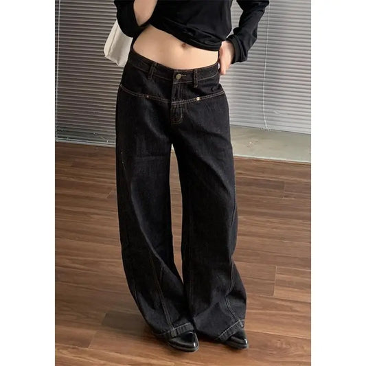 Y2K Baggy Denim Trouser Washed Vintage High Waist Solid Casual Minimalist Pants Grunge Oversized Street Retro Jeans
