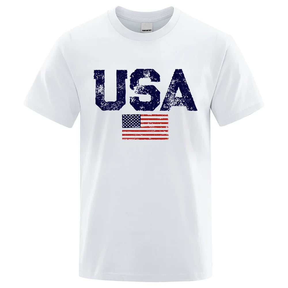 Vintage Usa Flag Street Print Male T Shirts Hip Hop Street Tshirt Summer Casual Cotton Tops large size Breathable Tee Clothes