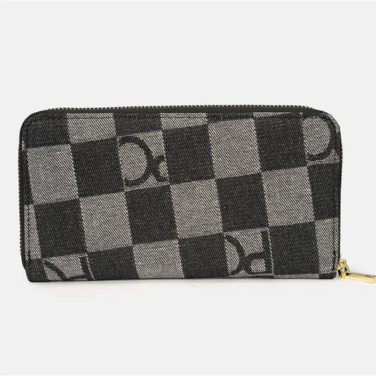 Women Handbag Chessboard Pattern Long Wear Resistant Denim Retro Large Capacity Multi Card Niche Luxury Versatile Wallet