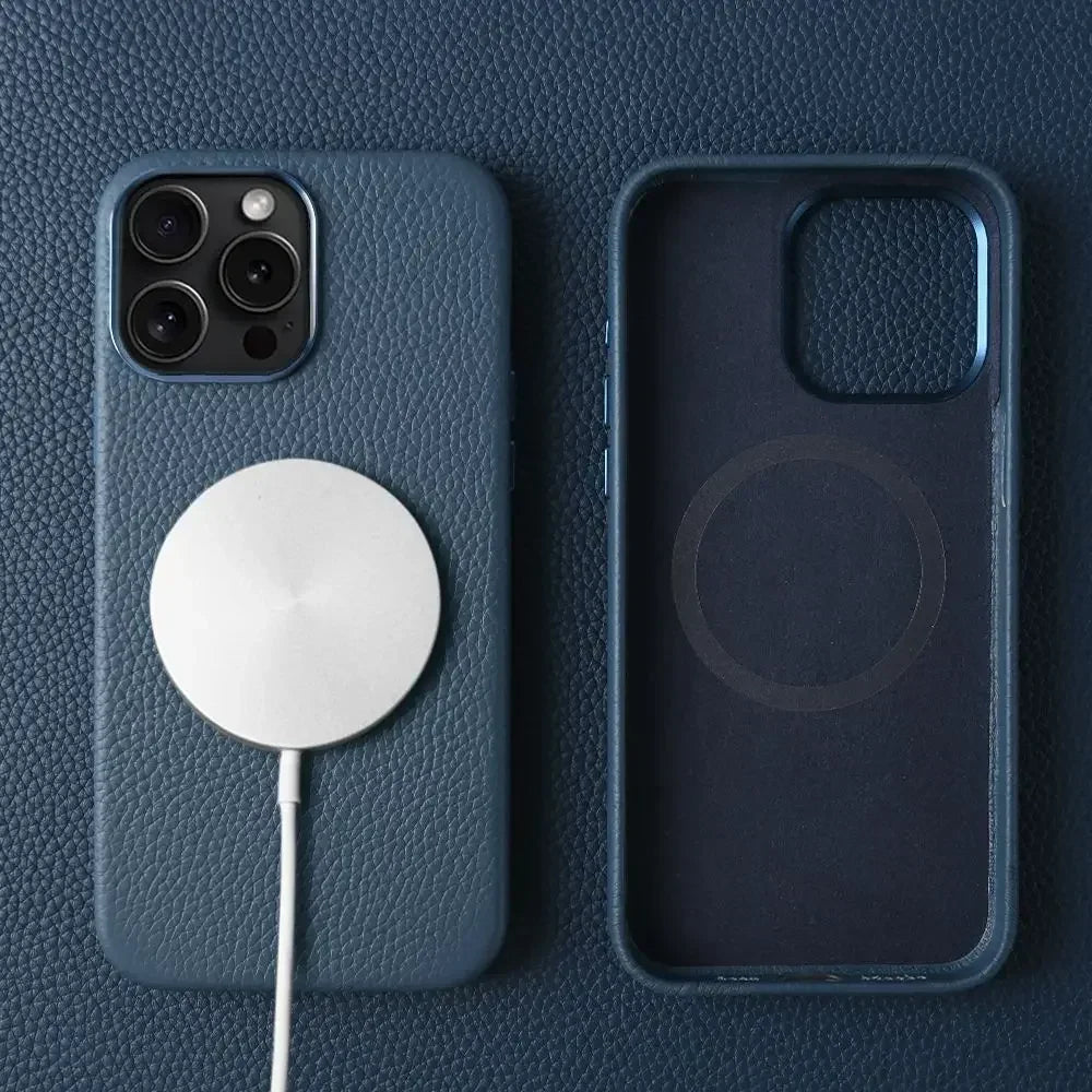 For Magsafe Case iphone 15 Pro Max Premium Genuine Leather Cover Magnetic for Funda Iphone14Pro 15 Cases Full Coverage Carcasa