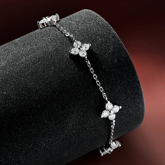 Bracelet Moissanite Trèfle Certifié GRA 2 carats couleur D pour Femme Fille Argent 925 Testeur Diamant Réussi Bracelets Maillons Faits à la Main Cadeau