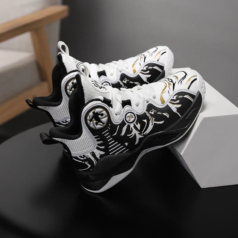 A pair of children's four-season high-top leather basketball shoes, wear-resistant and soft sneakers, sizes 31-37,YY-Y2876