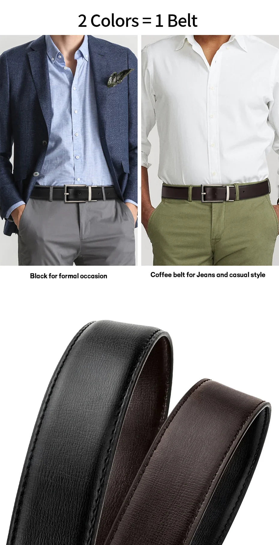 Reversible Leather Belts for Men Brown Leather Belts For Trousers Boss Belts Men's Designer Waist Belt Coffee