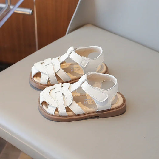 Girls Roman Shoes Children Solid Color Classic Retro Style Student Uniform Shoes Kids Fashion Girl Toes Wrapped Sandals I03284