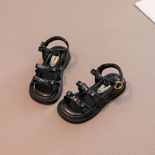 Bling Rhinestone Heart Buckles Strap Sandals for Kids Girls Brand Design Bowknot Sandalias Children Soft Summer Flat Shoes