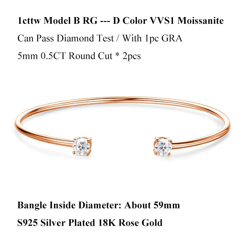2-Stone 0.8ct Pear Cut Moissanite Cuff Bangle 925 Silver Open Hand Chain Bracelet Adjustable Diamond Jewelry For Women Gift