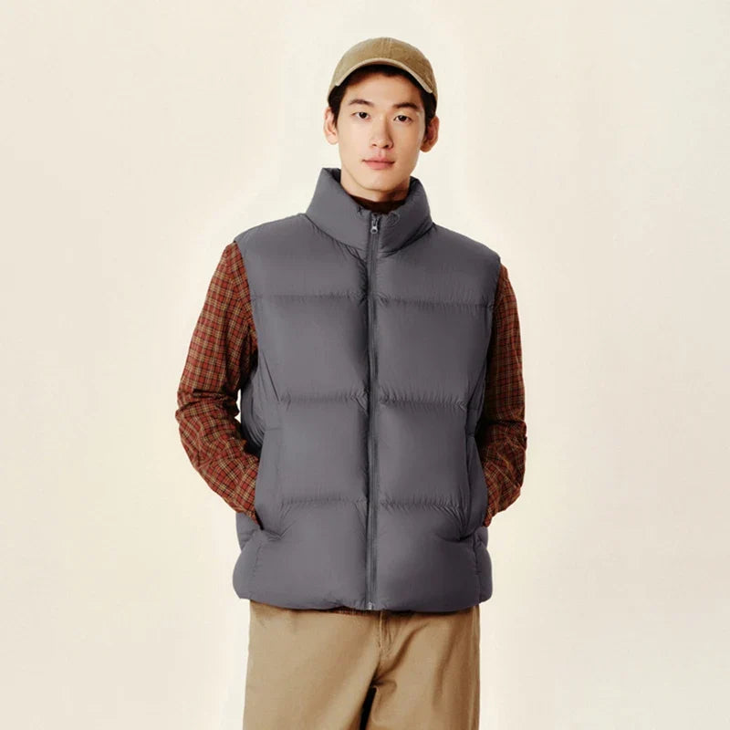 Down Vest Men 2024 Winter New Thermal Three-Proof Coat Solid Color Puffer Vest Versatile Vest