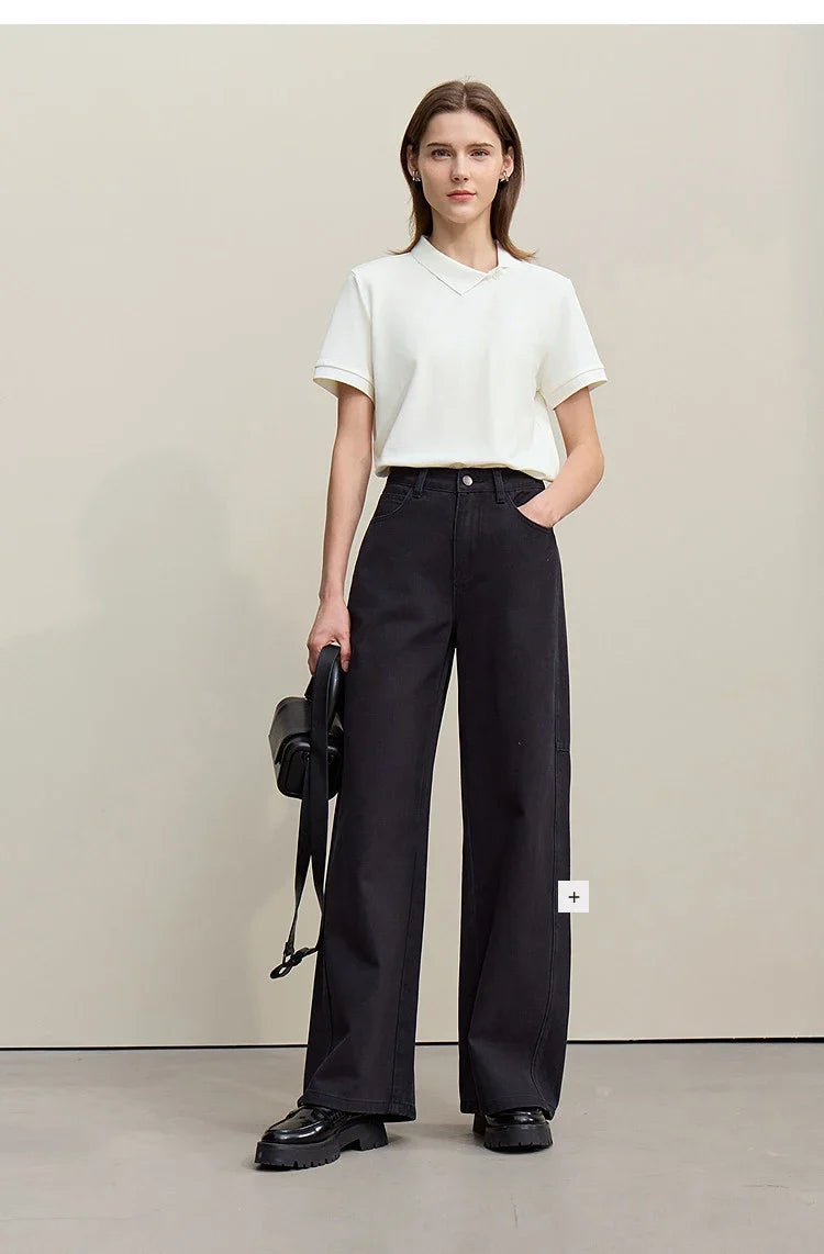 Women's Polo Shirt 2026 Summer Asymmetric Placket Short Sleeve Tee Lapel Collar Casual Layering T-Shirt For Women 12622015