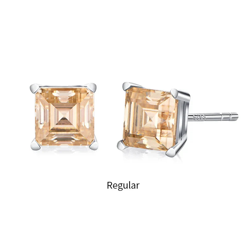 Silver 925 Earring Yellow Moissanite Screw Back Stud Square Stud Earrings For Women Princess Cut 5*5MM Jewelry 귀걸이