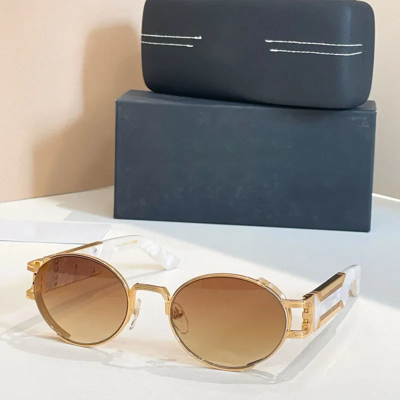 Oval Designer Sunglasses for Men Women Small Frame Alloy Acetate Germany Brand Design High Quality UV400 Classical Eyeglasses