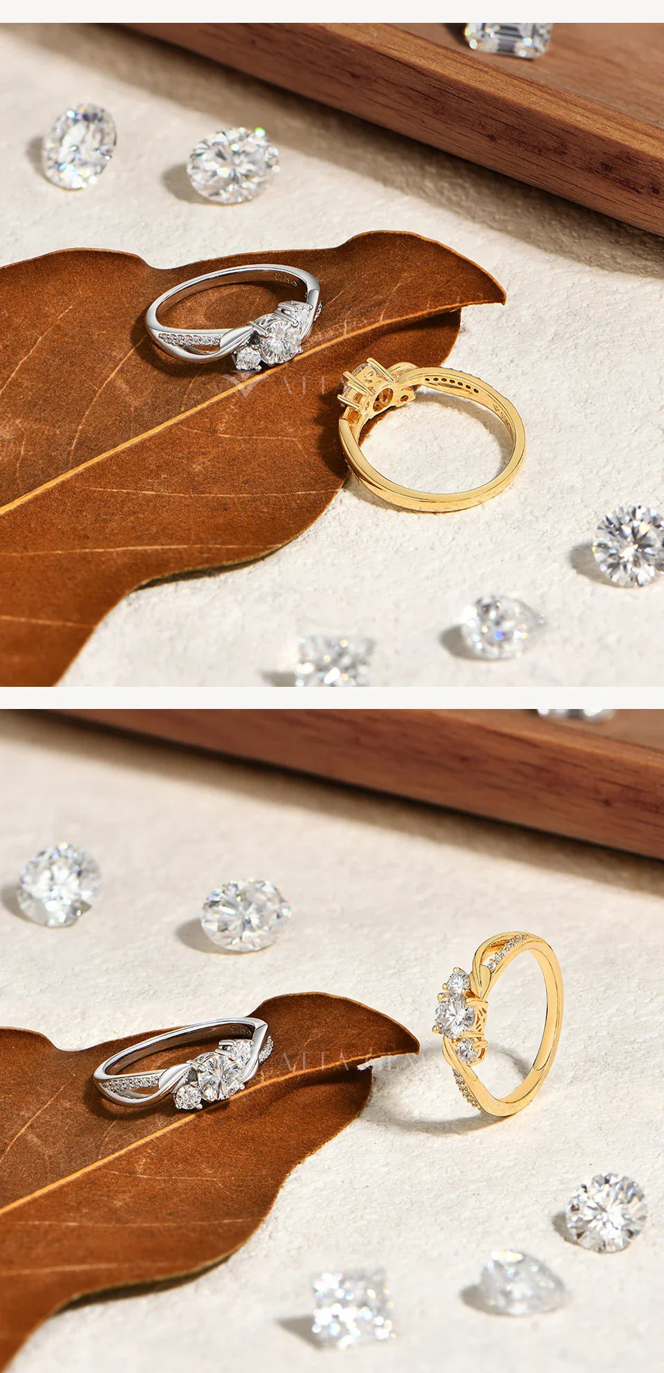 ATTAGEMS Bague trilogie en argent sterling 925 Moissanite Femme D VVS1 0.5CT Bague torsadée Scintillante Cadeau de fiançailles Bijoux fins