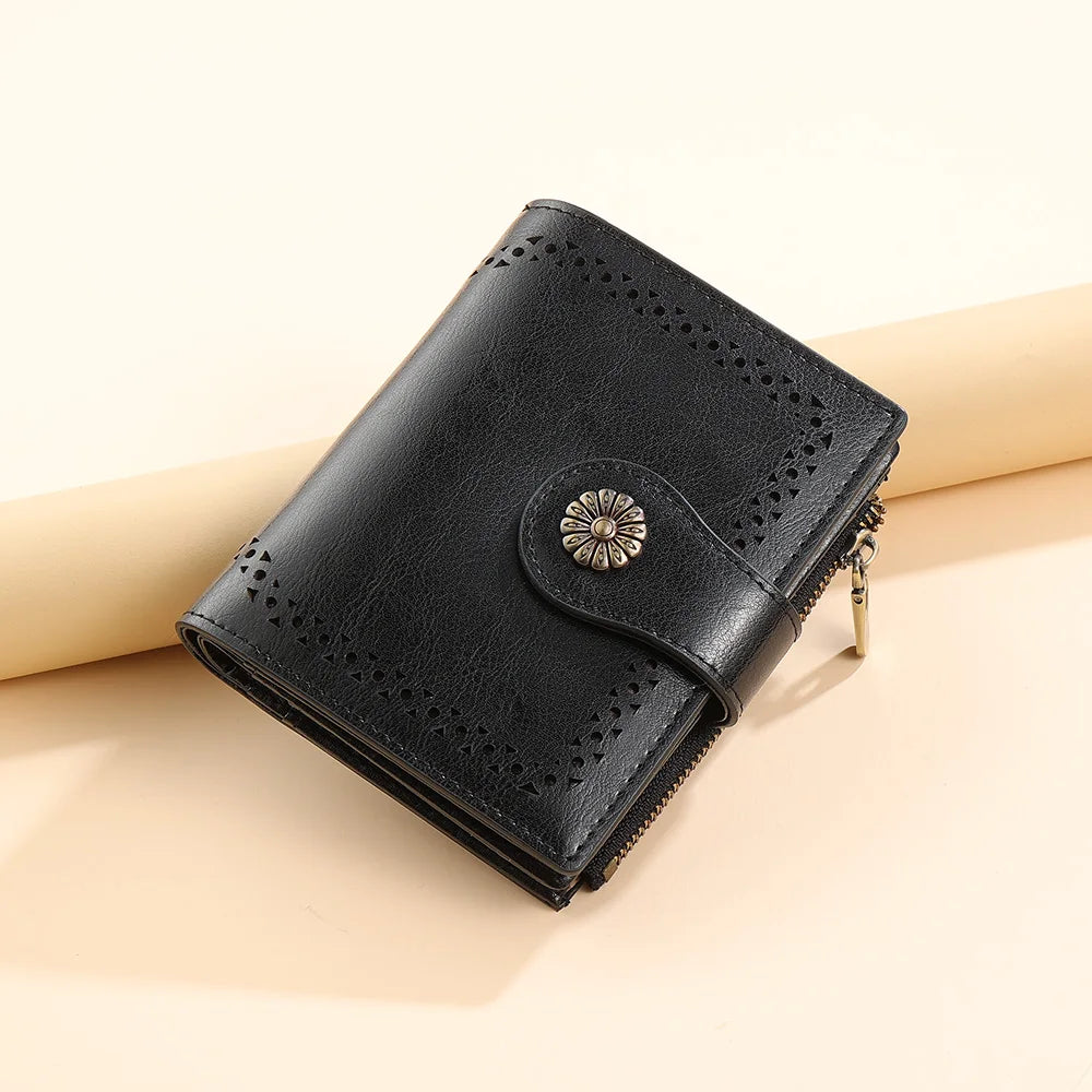 Women's Wallet Short Zipper Female Tri-Fold Vertical Card Holder Original Purse Anti-RFID