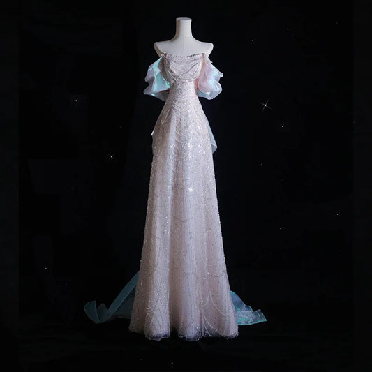 Luxury Elegant Beaded Evening Dresses 2025 New Shoulder Sequins Fishtail Dress Graduation Prom Wedding Dress Engagement Dress