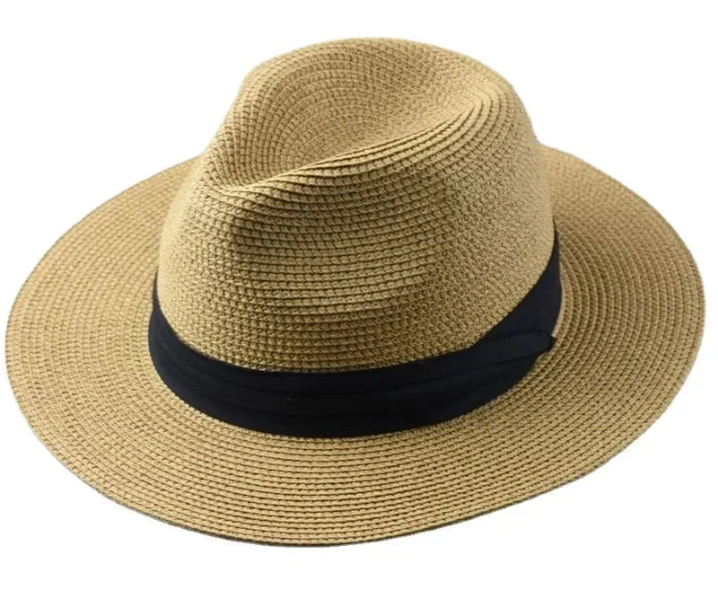 Unisex Panama Straw Hat Wide Brim Summer Beach Sun Protection Fedora Style - Sizes 55-57/58-60/61-64cm (Large/Plus)"