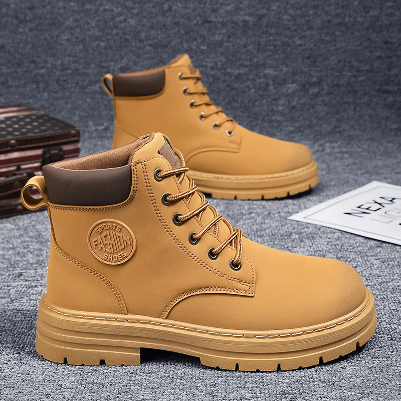 Men's Boots Autumn New High Top Workwear Boots British Style Korean Version Thick Soled Lace Up Anti Slip Warm Men Boots