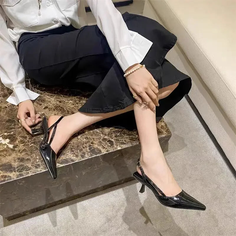 Women Pointed Toe Heels Shoes Sandals 2024 Dress Party Fashion Summer Slippers New Walking Flip Flops Pumps Slides