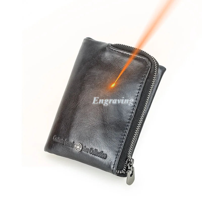 Retro Genuine Leather Wallet Men Zipper Coin Purse Quality Women Money Purse RFID Travel Business Gift Card Wallet