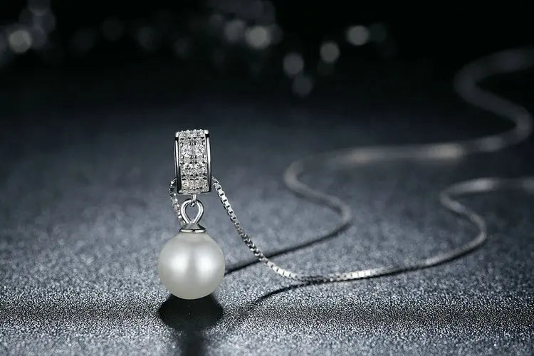 925 Sterling Silver Simulated Pearl Pendant Necklace Long Chain Necklace Jewelry Wedding Necklace Accessories SCN030