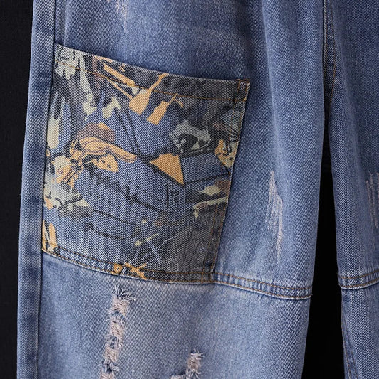 Casual Harajuku Sle Mom Jeans Women's Faion Trendy Hole Design Cotton Stretch Denim l Waist hine Embroidery