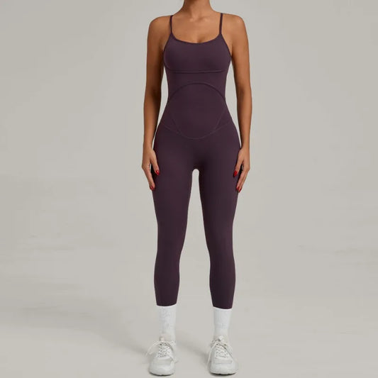 Women Sports Fitness Jumpsuit Cross Open Back Adjustable Shoulder Strap Hip Lift Tight Slim Fit Yoga Set Gym Running Sports Kit