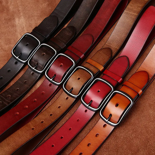 3.8CM Men High Quality Genuine Leather Belt Luxury Pin Buckle Belts Thick Cowskin Fashion Vintage Strap Male Jeans for Man