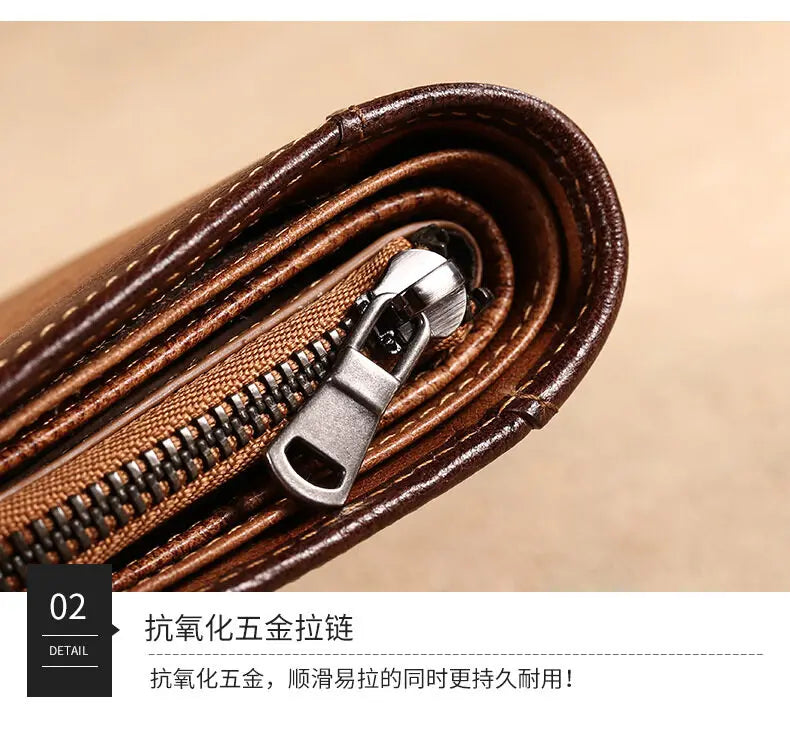 Brand Luxury Men's Wallet Zipper Short First Layer Cowhide Purse Three Fold