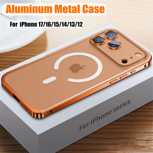 Aluminum Metal Case For iPhone 17 ProMax 16 15 14 13 12 Pro Max Plus with Magsafe Magnetic Charging Lens Glass Protector