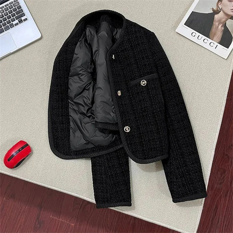 Spring Autumn New Single Breasted Pockets Round Neck Short Women Suit Jackets Long Sleeve Black WineRed Ladie Blazer Tops Trend