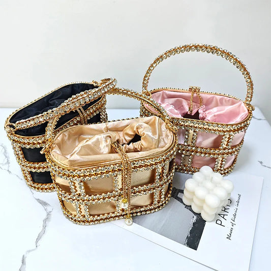 Ladies Rhinestone Evening Bag Fashionable Banquet Luxury Designer Handbag Metal Unique Bucket Versatile Women Tote Bag