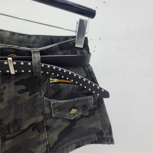 Camouflage Denim Shorts Women's New High Waist Design Y2k Jean Booty Shorts