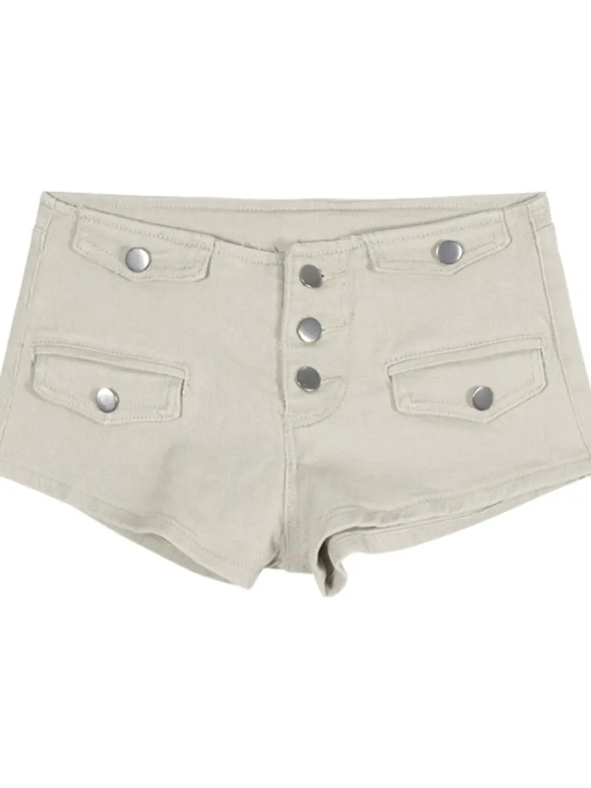 Korean Style Women's Khaki Denim Shorts 2026 New Triple Buttons High Waist Slim Fit Casual Commuter Streetwear Jean Shorts