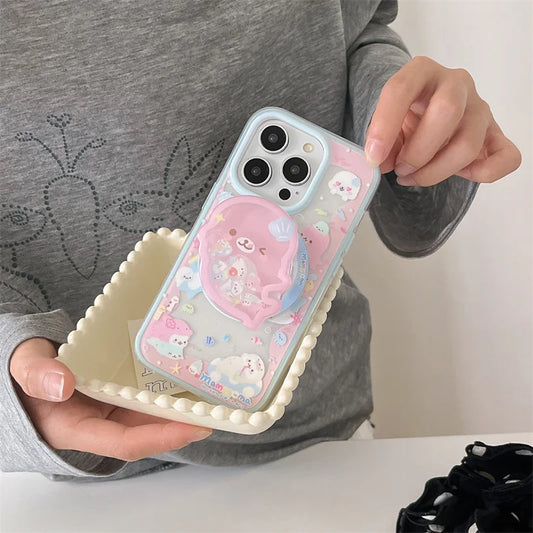 Cute Dolphin Shaking Bracket Magnetic Phone Case For iPhone 17 16 Pro 15 14 Pro Max Cover with Stand Holder Cases for Magsafe