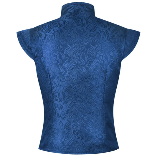 2026 Euro & Usa Halloween Vintage Medieval Jacquard Short Vest for Men, Blue Casual Men's Waistcoat,Cosplay Performance Costume