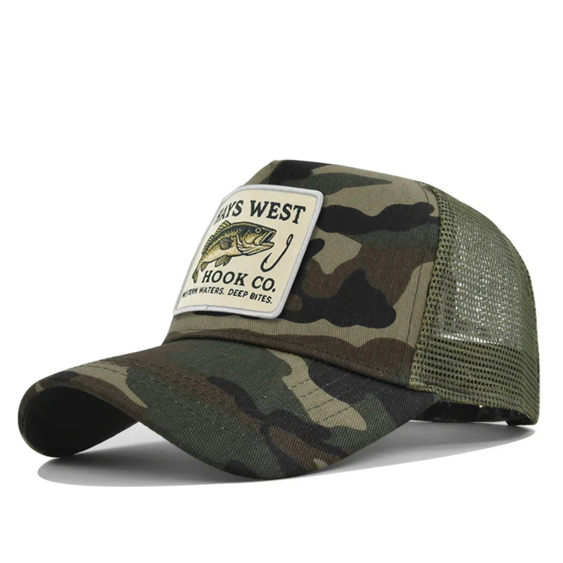 High Quality Fishing Embroidery Baseball Cap for Men Women Outdoor Fishing Snapback Mesh Hat Breathable Sunshade Dad Trucker Hat