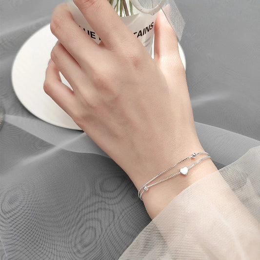 Nouveau Bracelet à Breloques Cœurs et Petites Billes en Argent Sterling 925 pour Femmes, Chaîne à Maillons Réglable, Bijoux Fins, Cadeau pour Amoureuse