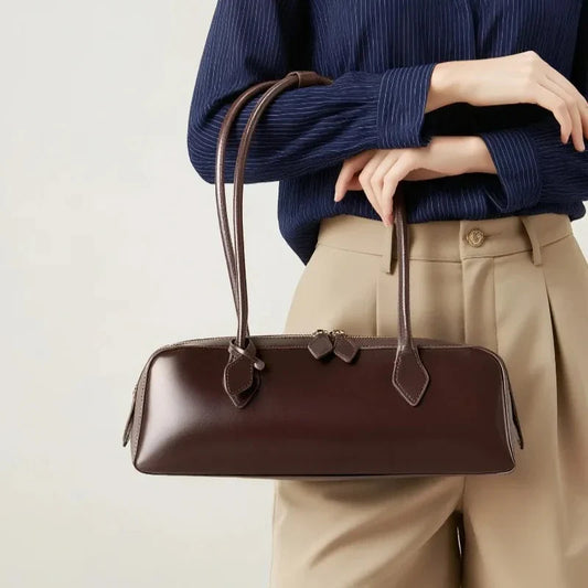 Vintage Long Shoulder Bag Women Shoulder Bag Luxury Cowhide Ladies Handbag Female Commuter Shopping Underarm Bag