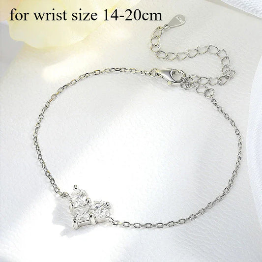 Bracelet Moissanite 3 Gemmes pour Femmes et Hommes, Chaîne Ajustable, Bijoux en Argent Sterling S925, Diamant de Laboratoire, Cadeaux d'Anniversaire pour Couples