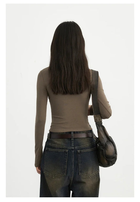 Women T-Shirts Solid New Basic Heating Cashmere Round Neck Woman Tees Slim Fit Female Tops Spring Autumn 2024