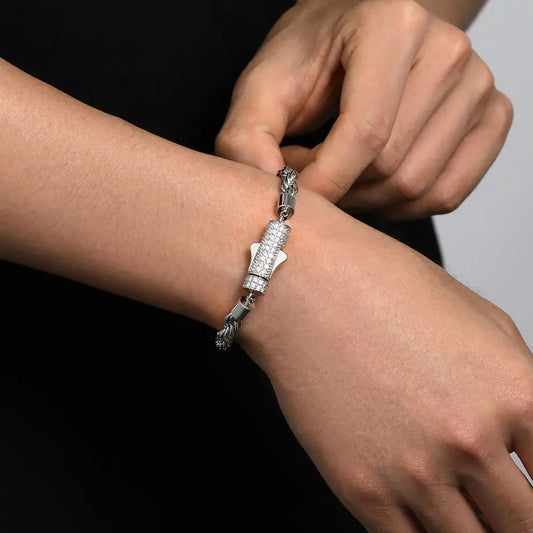 Bracelet Corde Moissanite D VVS1 4mm en Argent Sterling 925 Massif Chaîne Hip Hop Fermoir Iced Out Bracelets Corde pour Femme Homme