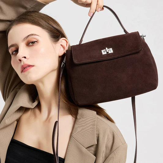2026 NEW Autumn winter women's Natural Suede leather Crossbody Bag luxury designer Genuine Leather commuting messenger bag
