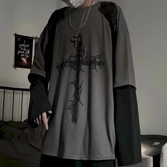 Men T Shirts autumn men Clothes anime casual Long Sleeved Oversized Tshirt Harajuku Streetwear Academia Hip Hop tee top
